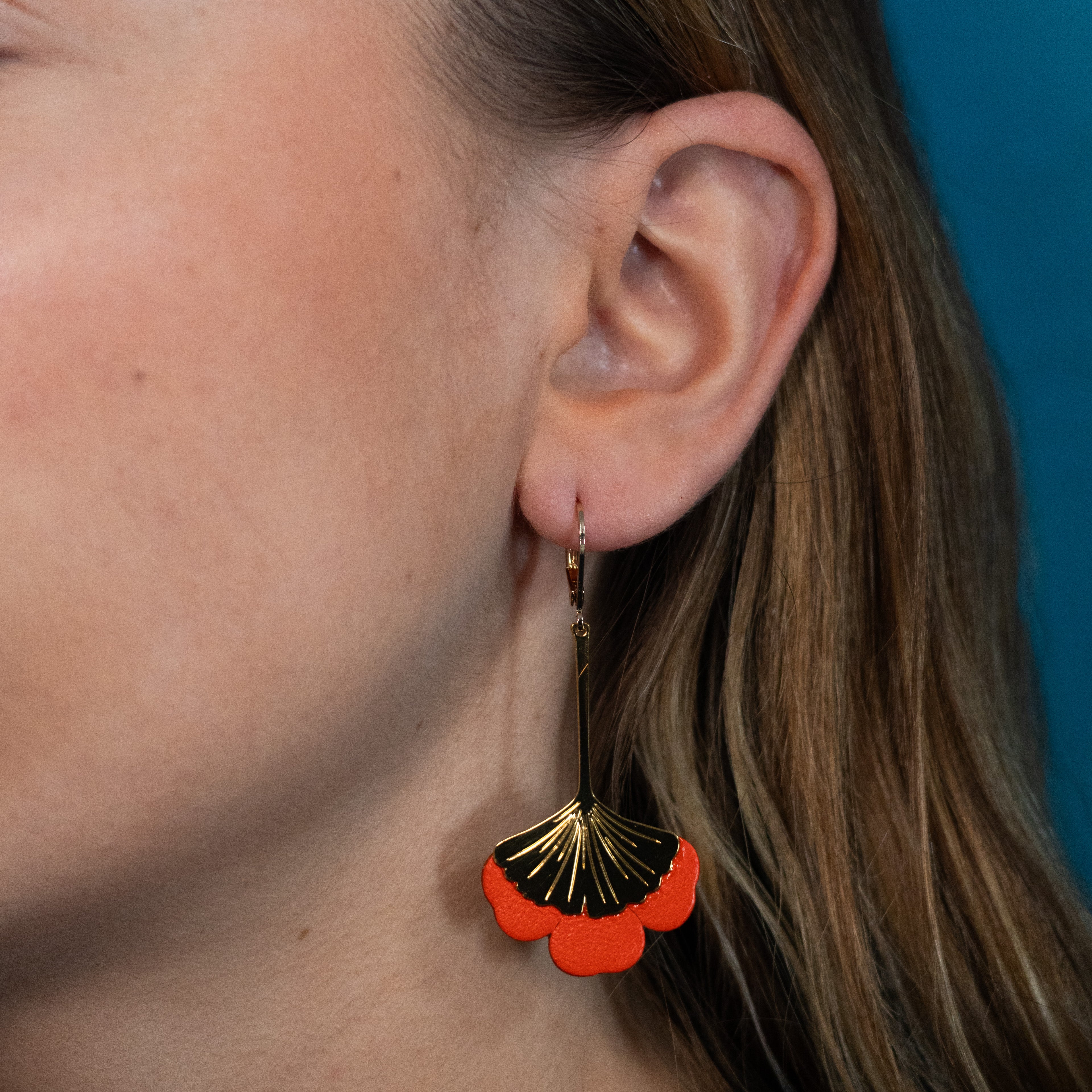 Boucles d'oreilles Gingko - Plaqué or & Cuir - N.11