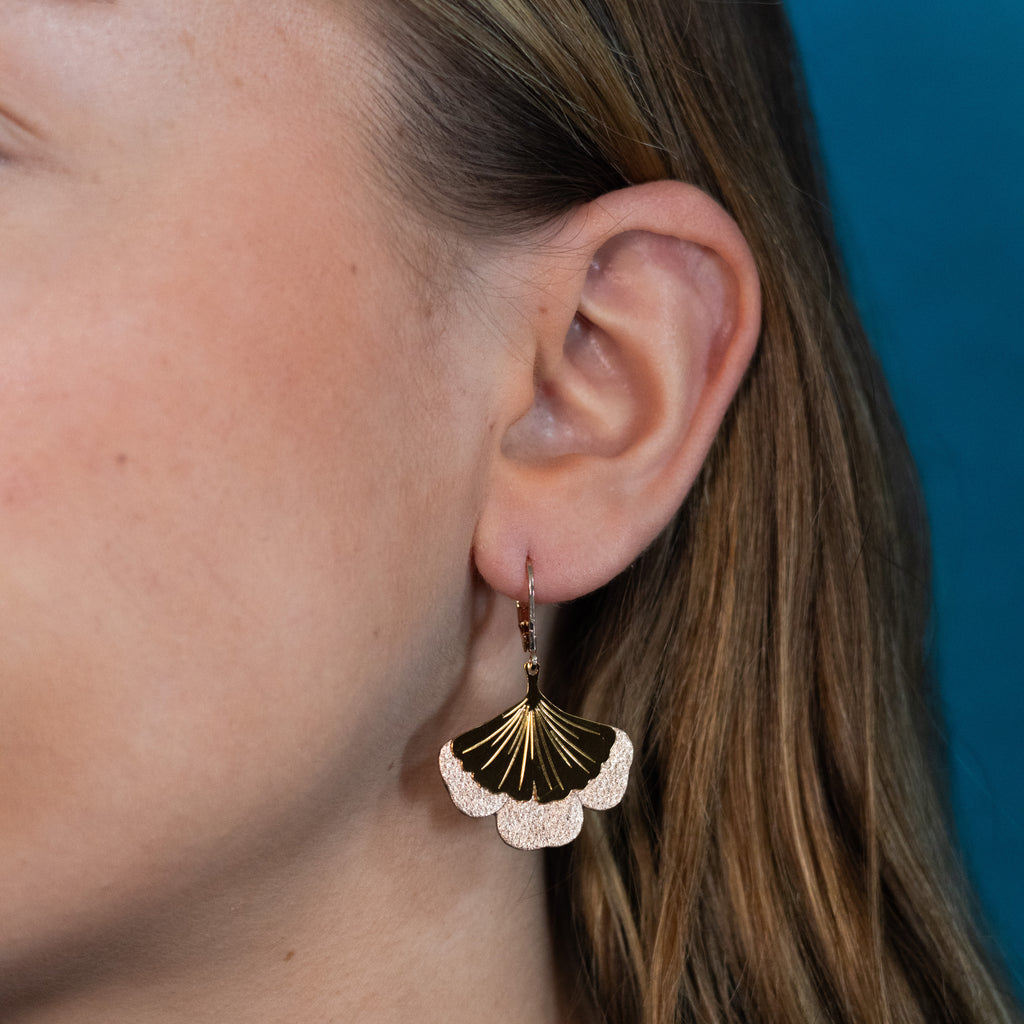 Boucles d'oreilles Gingko - Plaqué or & Cuir - N.14