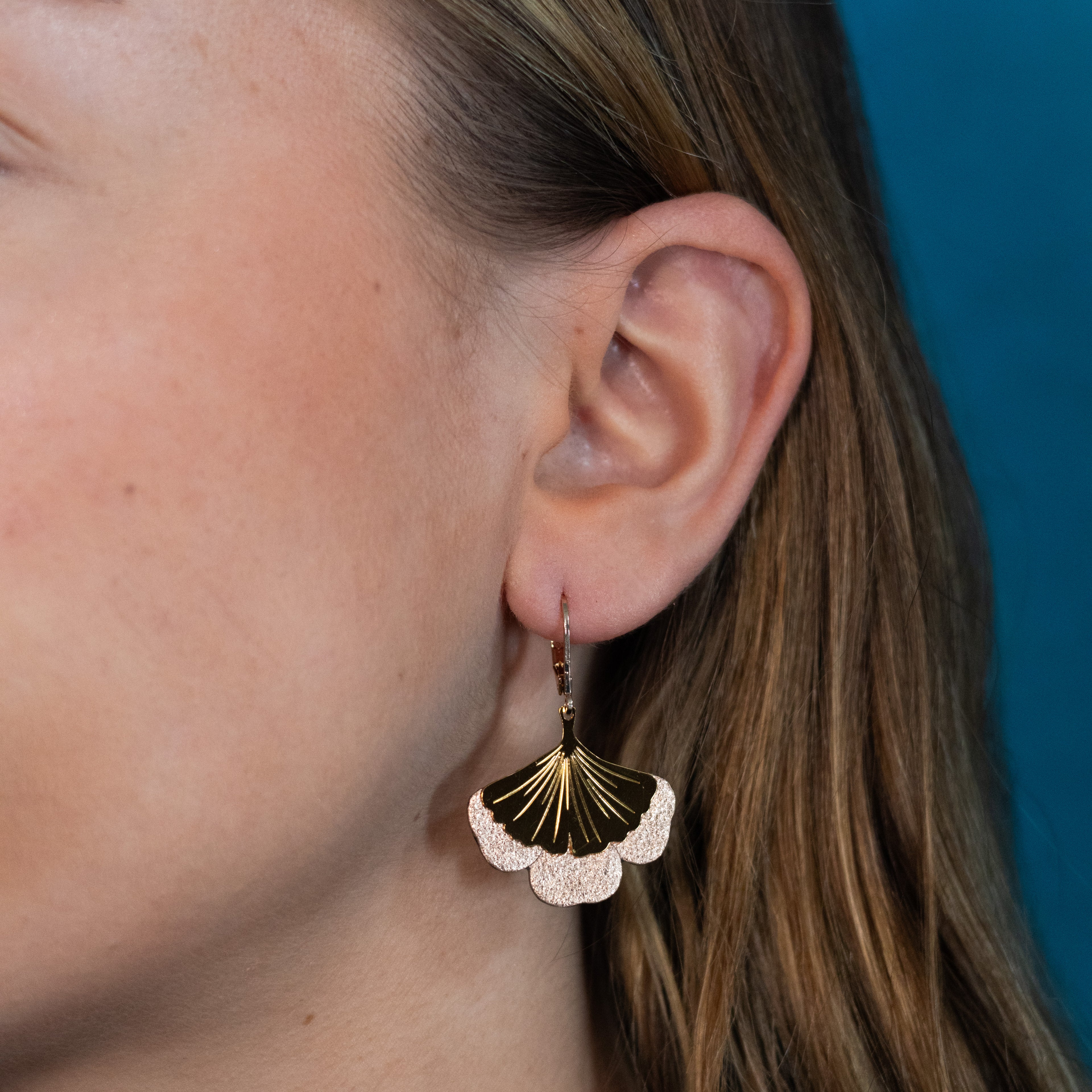 Boucles d'oreilles Gingko - Plaqué or & Cuir - N.14