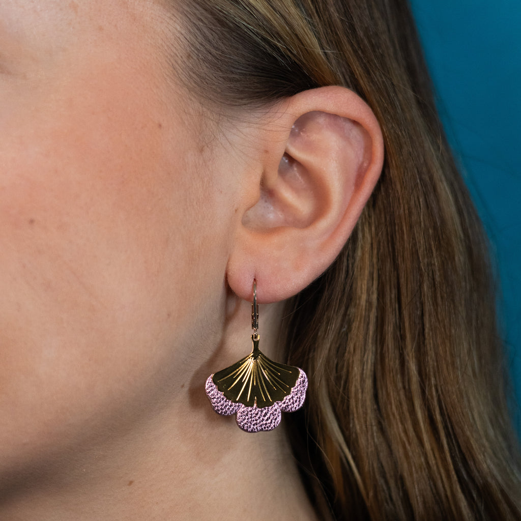 Boucles d'oreilles Gingko - Plaqué or & Cuir - N.15