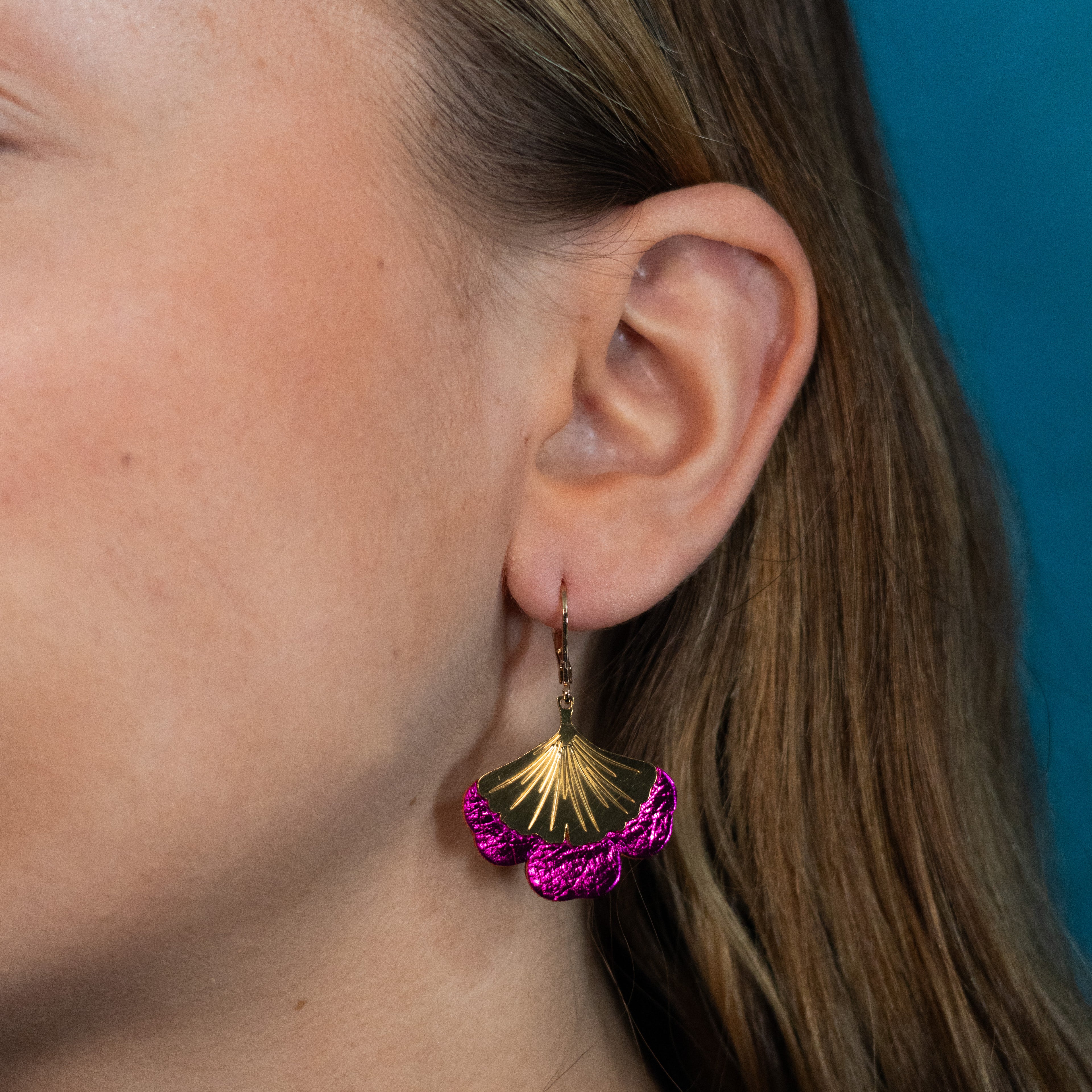 Boucles d'oreilles Gingko - Plaqué or & Cuir - N.16