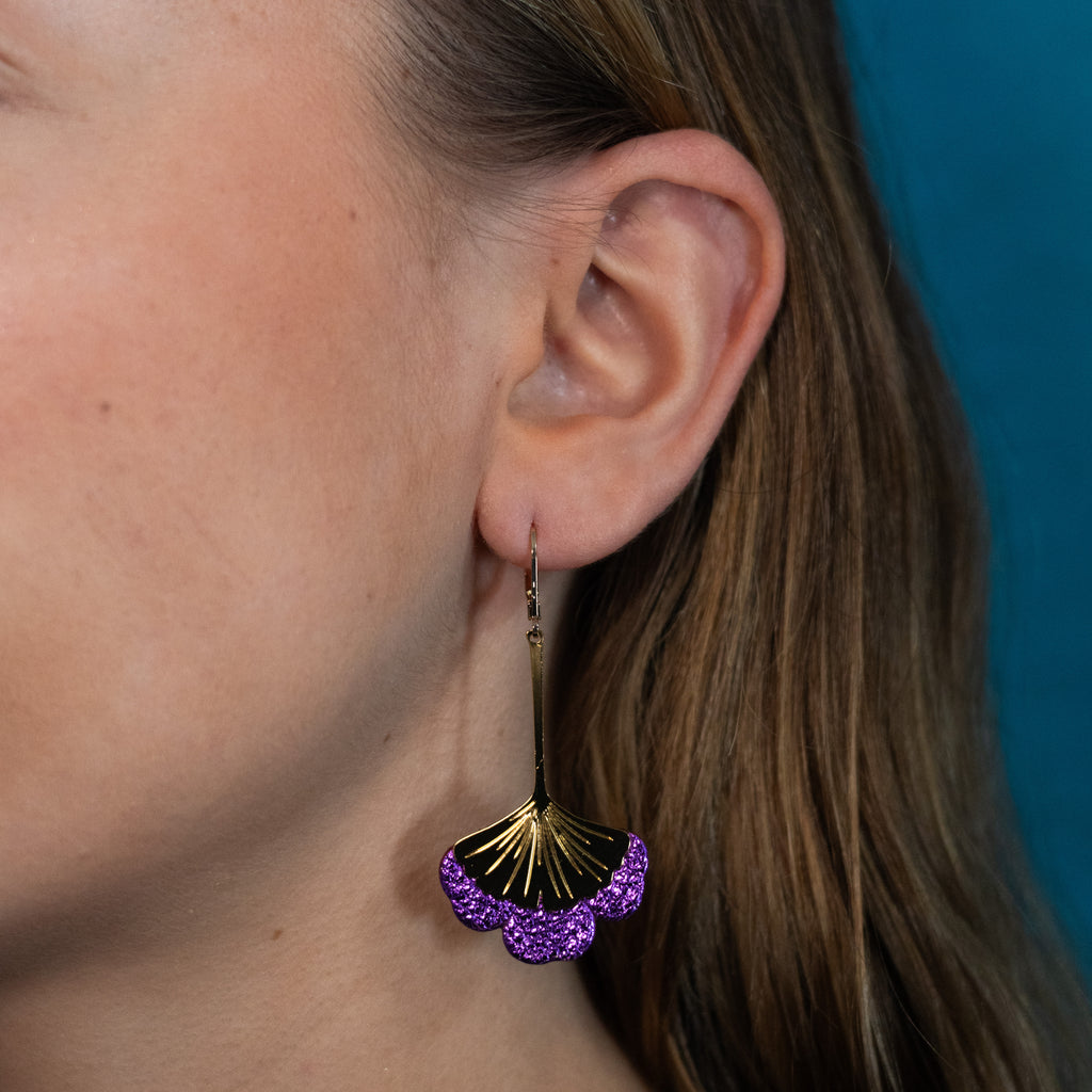 Boucles d'oreilles Gingko - Plaqué or & Cuir - N.17