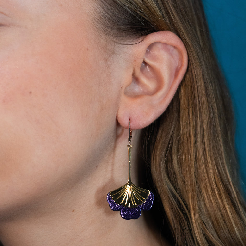Boucles d'oreilles Gingko - Plaqué or & Cuir - N.18