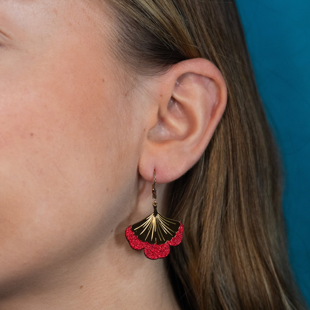 Boucles d'oreilles Gingko - Plaqué or & Cuir - N.21