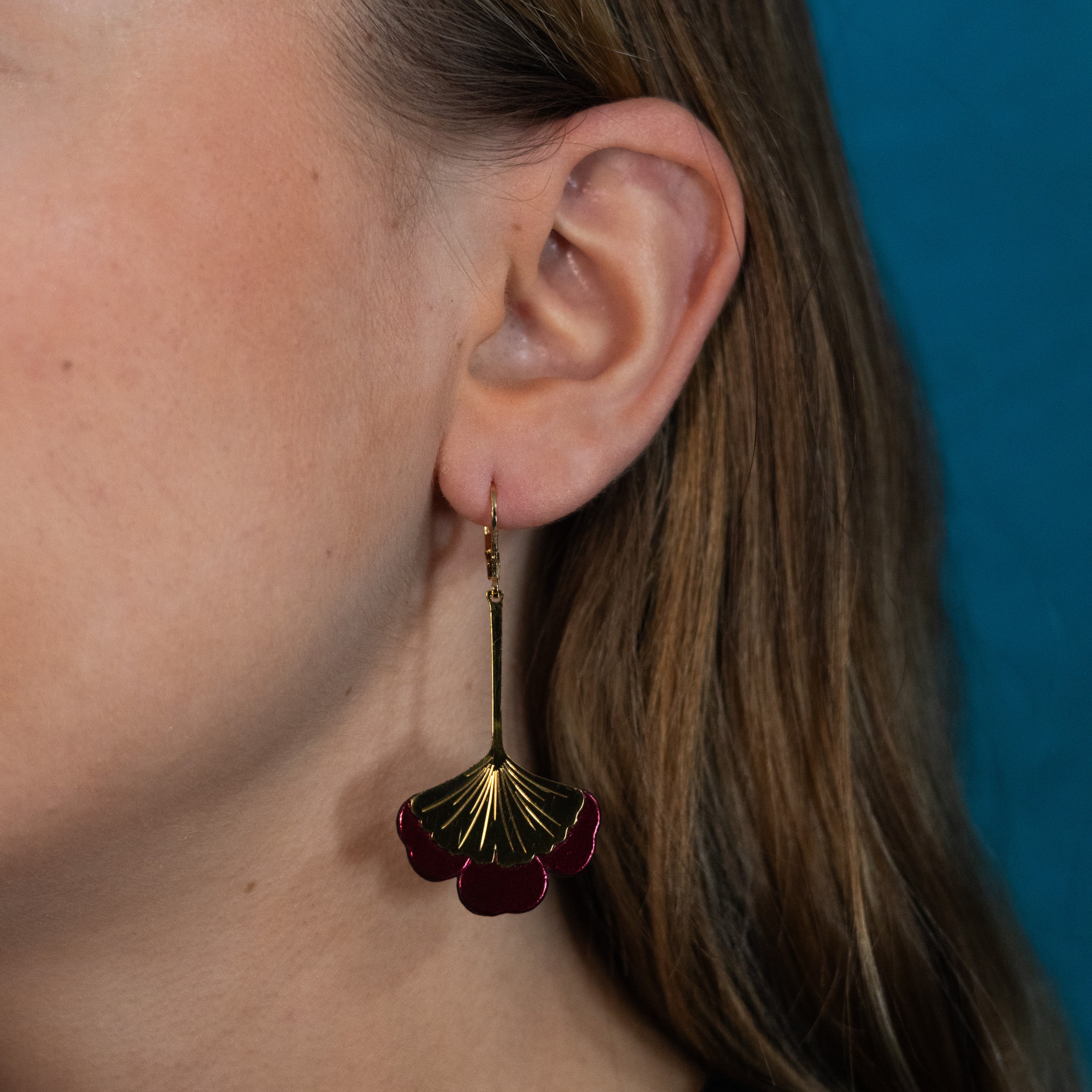 Boucles d'oreilles Gingko - Plaqué or & Cuir - N.22