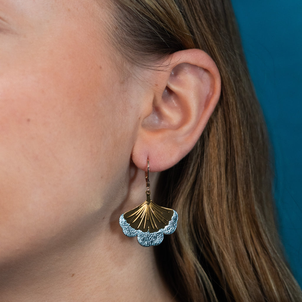 Boucles d'oreilles Gingko - Plaqué or & Cuir - N.25