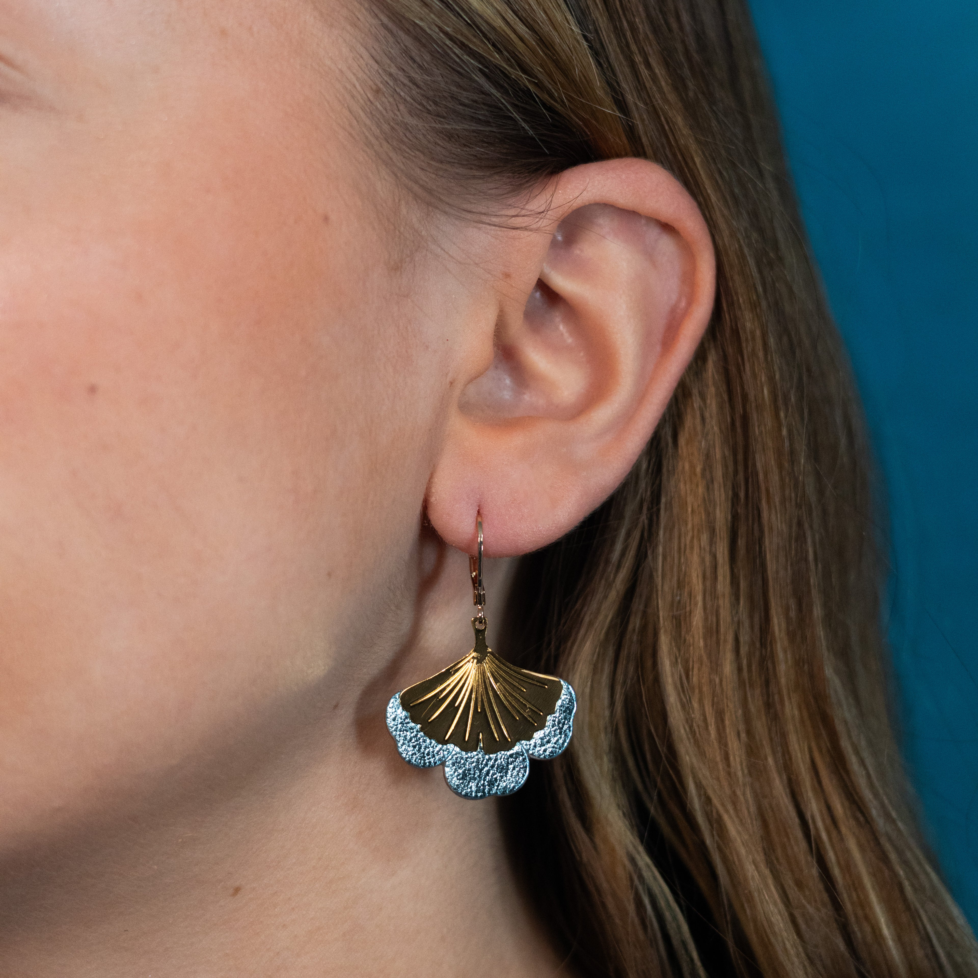 Boucles d'oreilles Gingko - Plaqué or & Cuir - N.25