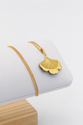 Collier Ginkgo en plaqué or et cuir - N.3