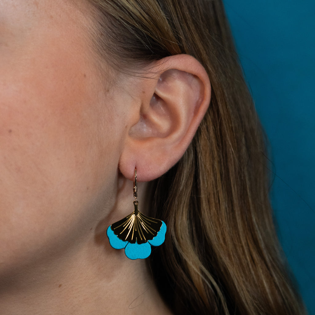 Boucles d'oreilles Gingko - Plaqué or & Cuir - N.27