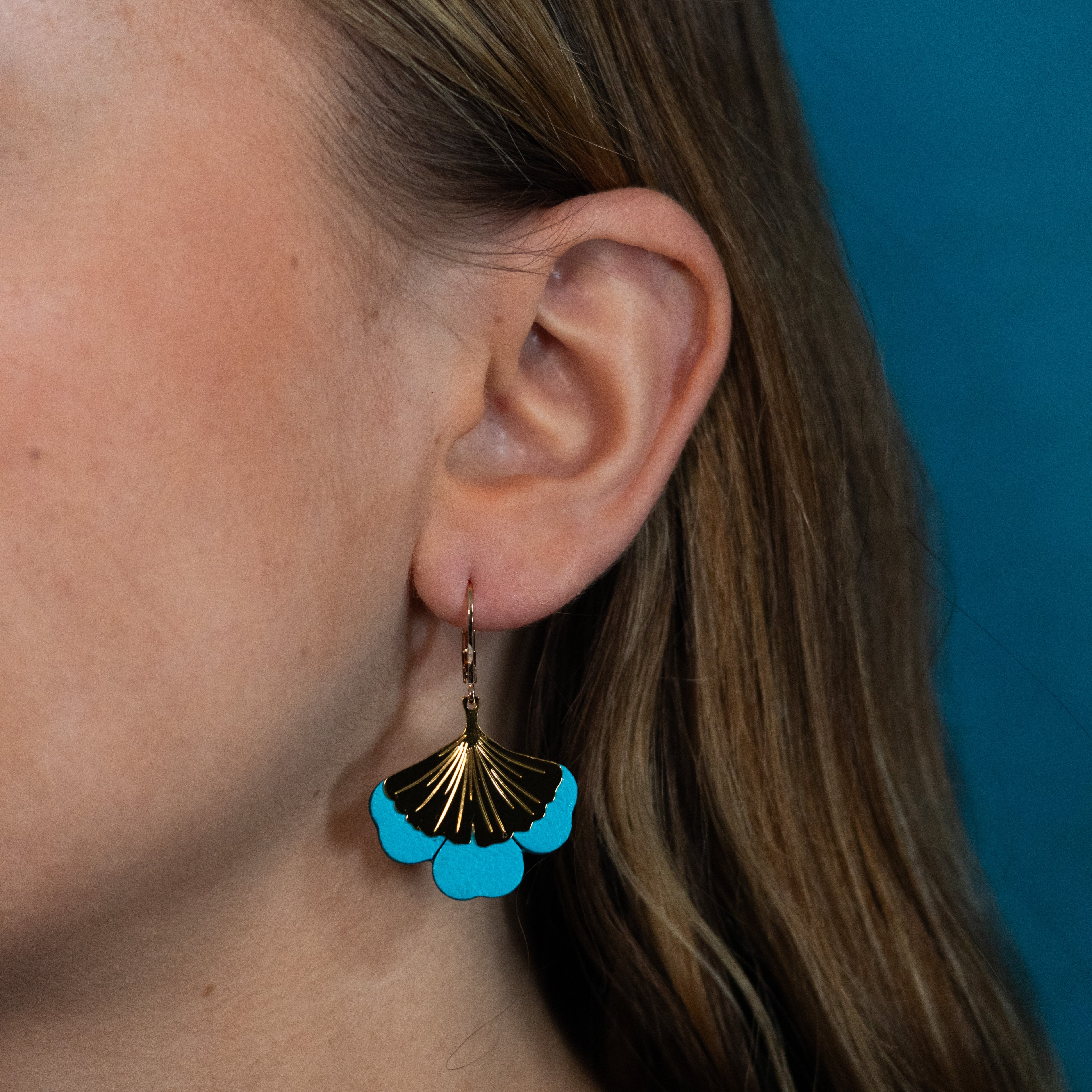 Boucles d'oreilles Gingko - Plaqué or & Cuir - N.27