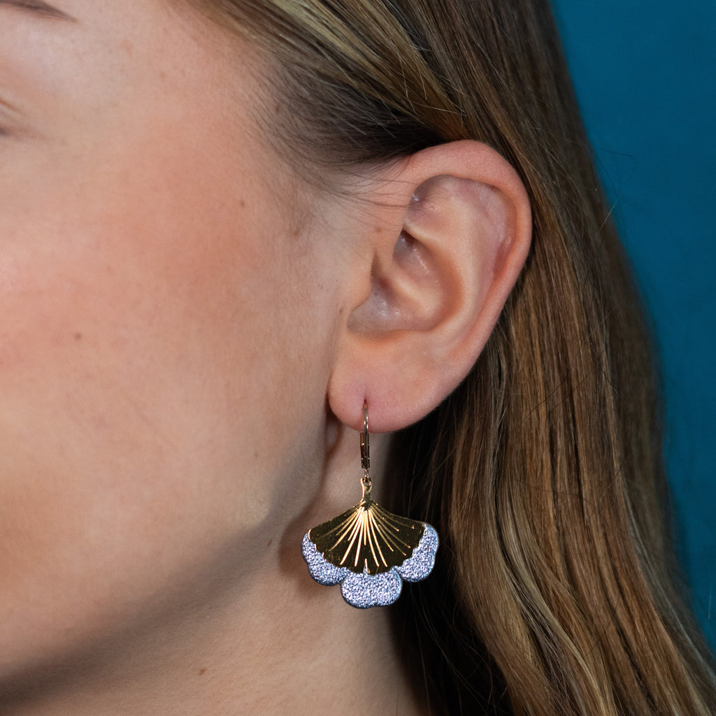Boucles d'oreilles Gingko - Plaqué or & Cuir - N.31