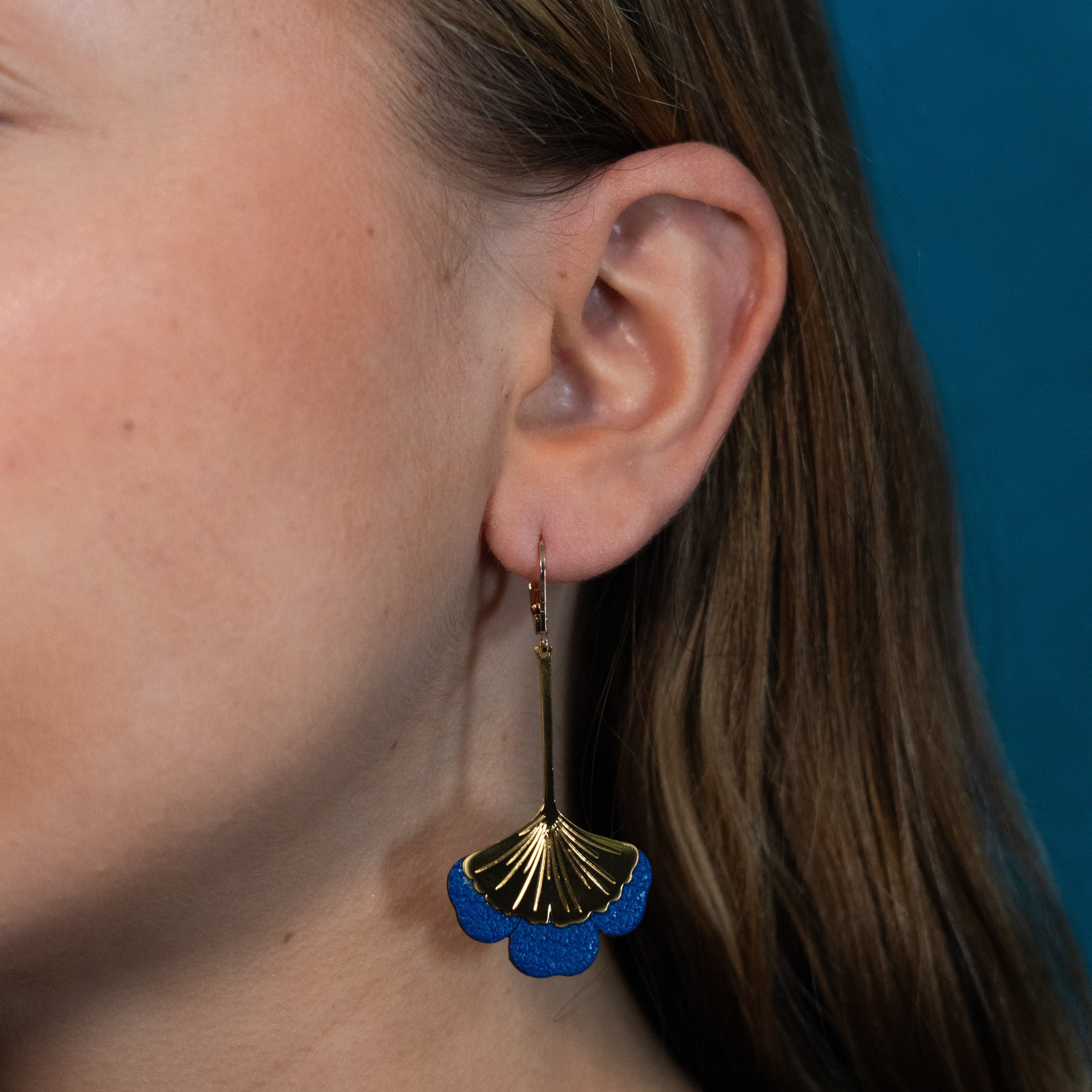 Boucles d'oreilles Gingko - Plaqué or & Cuir - N.35