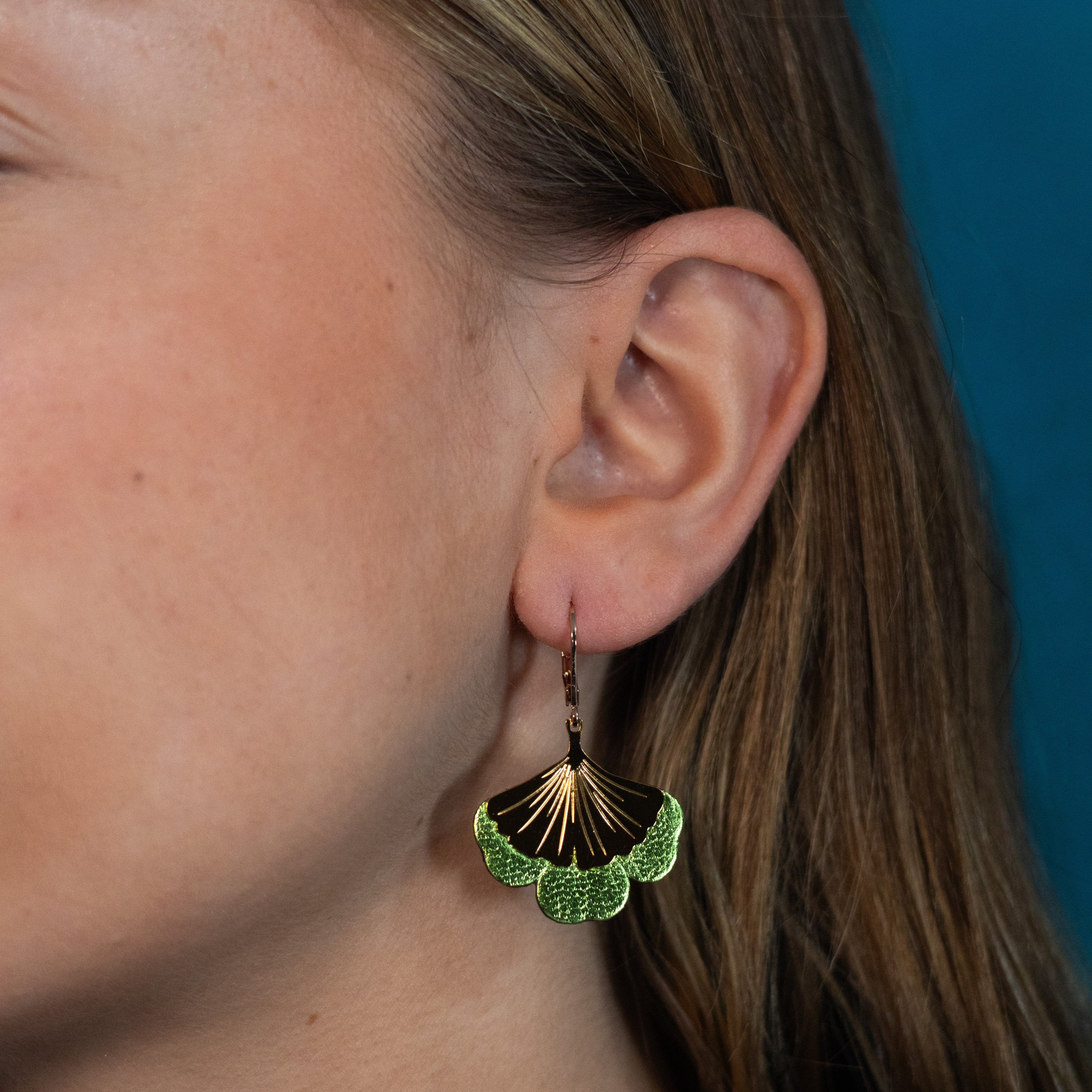 Boucles d'oreilles Gingko - Plaqué or & Cuir - N.37