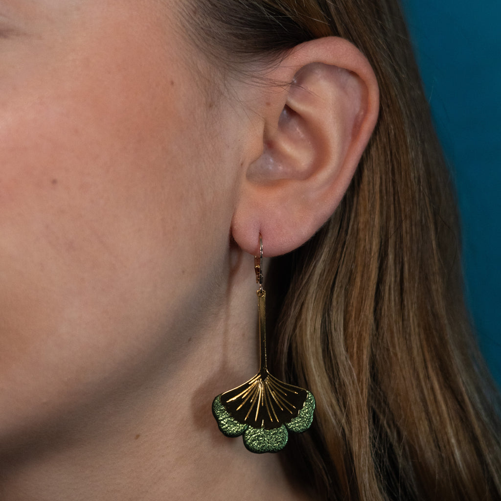Boucles d'oreilles Gingko - Plaqué or & Cuir - N.38