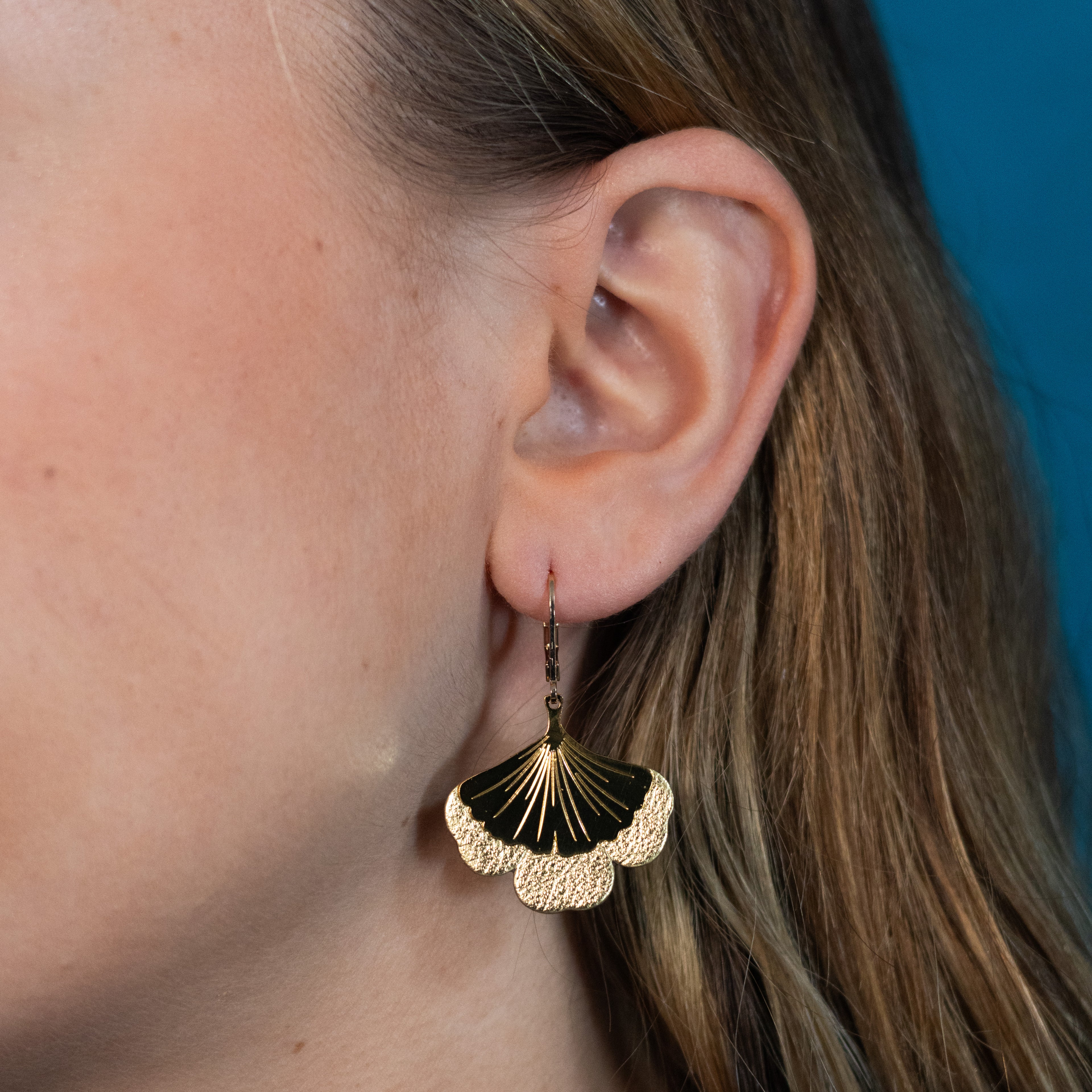 Boucles d'oreilles Gingko - Plaqué or & Cuir - N.03