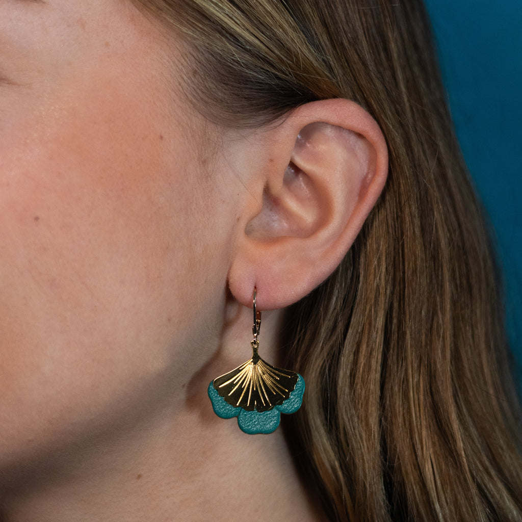 Boucles d'oreilles Gingko - Plaqué or & Cuir - N.40