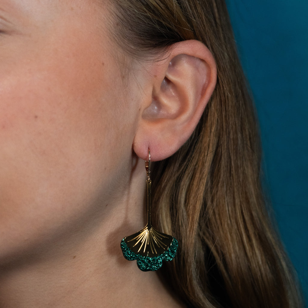 Boucles d'oreilles Gingko - Plaqué or & Cuir - N.41