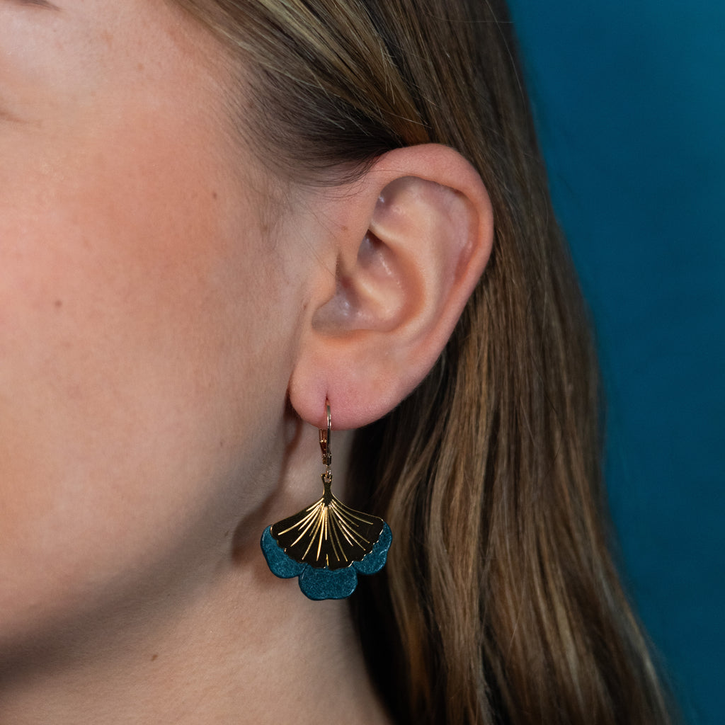 Boucles d'oreilles Gingko - Plaqué or & Cuir - N.42