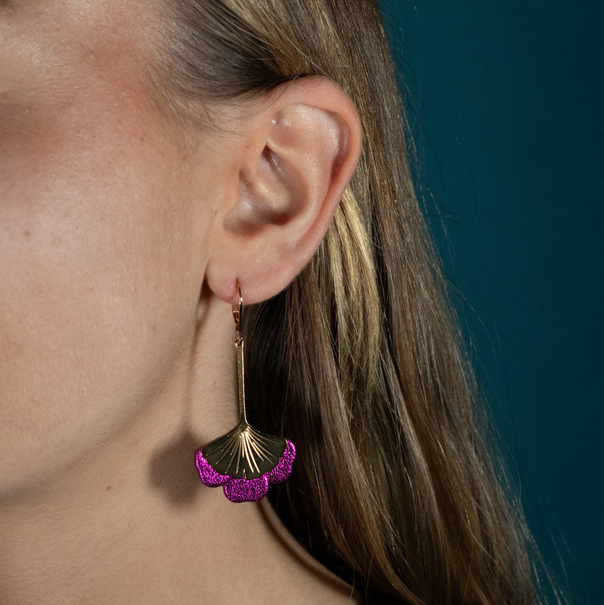 Boucles d'oreilles Gingko - Plaqué or & Cuir - N.16