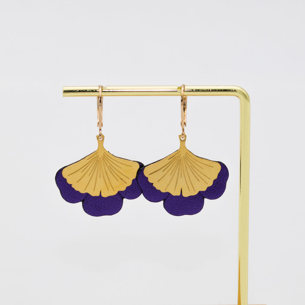 Boucles d'oreilles Gingko - Plaqué or & Cuir - N.18