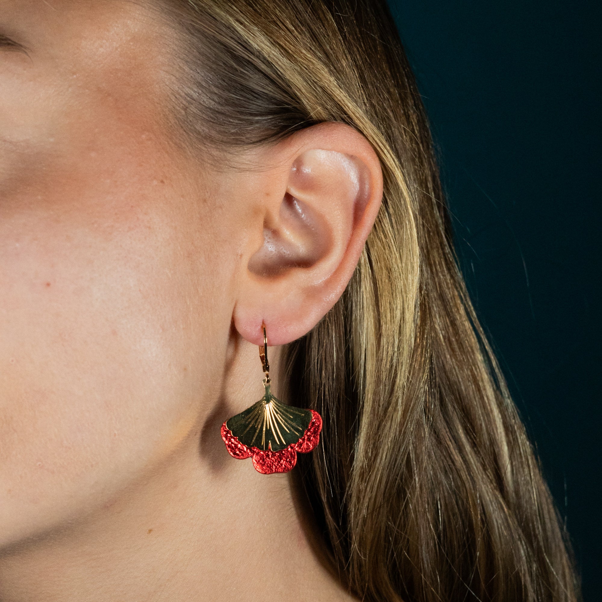 Boucles d'oreilles Gingko - Plaqué or & Cuir - N.19