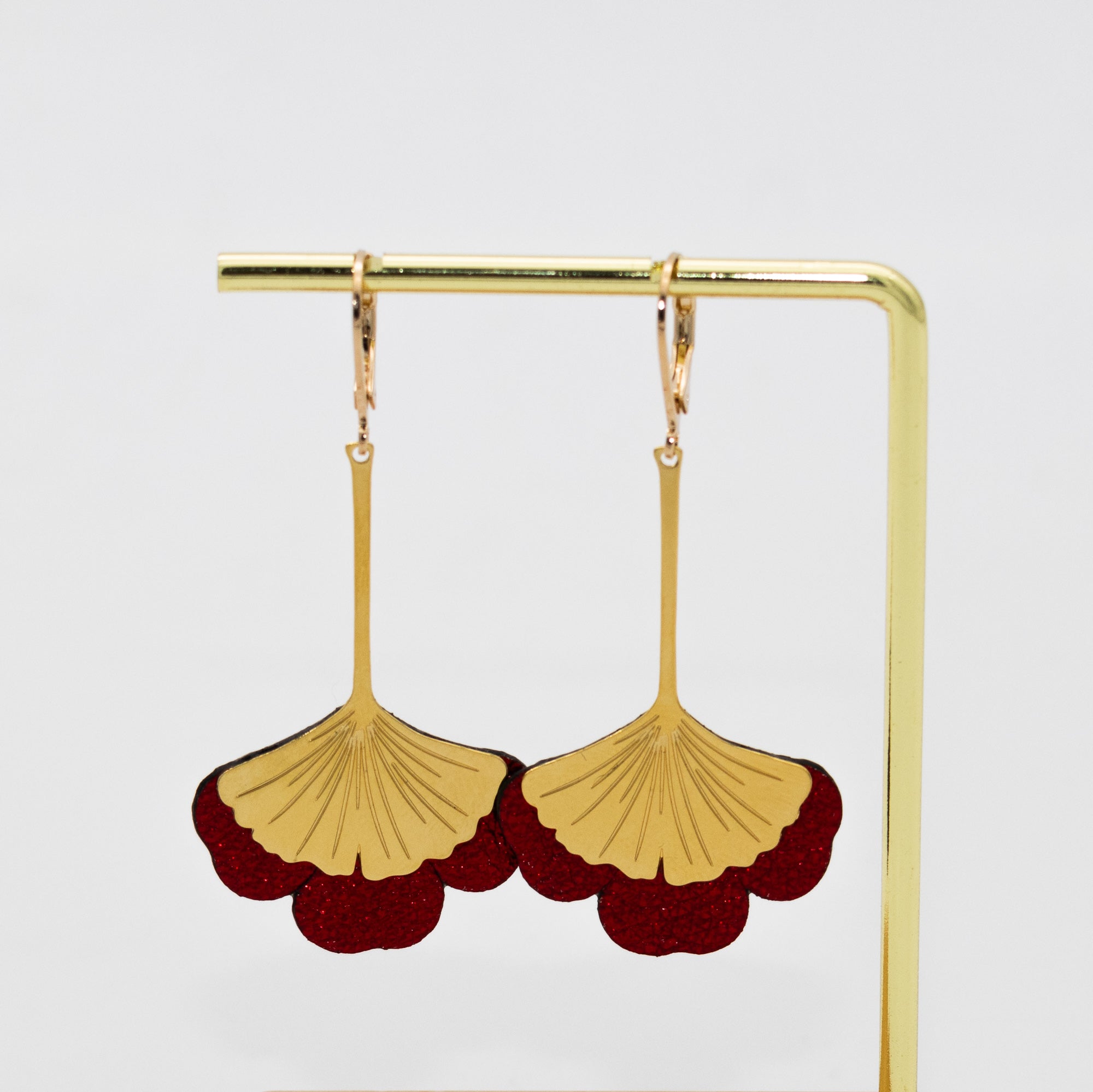 Boucles d'oreilles Gingko - Plaqué or & Cuir - N.21