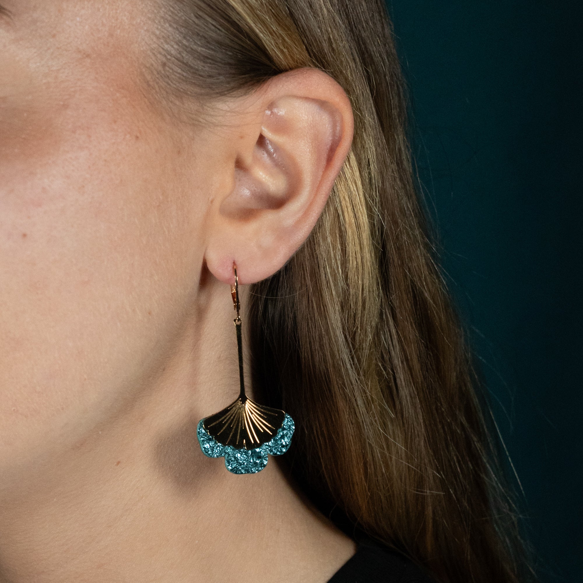 Boucles d'oreilles Gingko - Plaqué or & Cuir - N.26