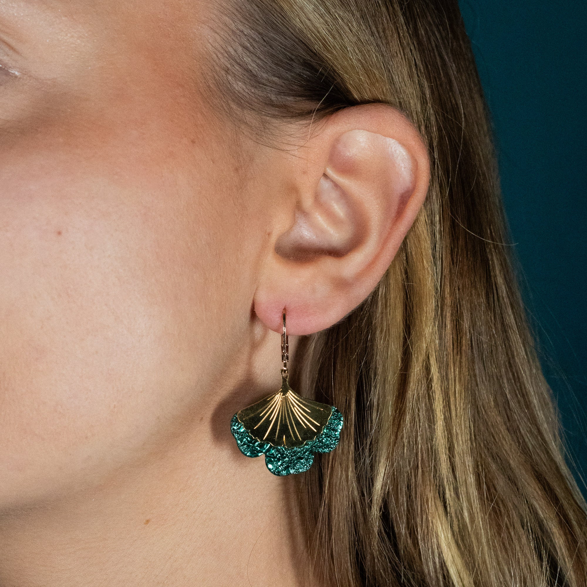 Boucles d'oreilles Gingko - Plaqué or & Cuir - N.29