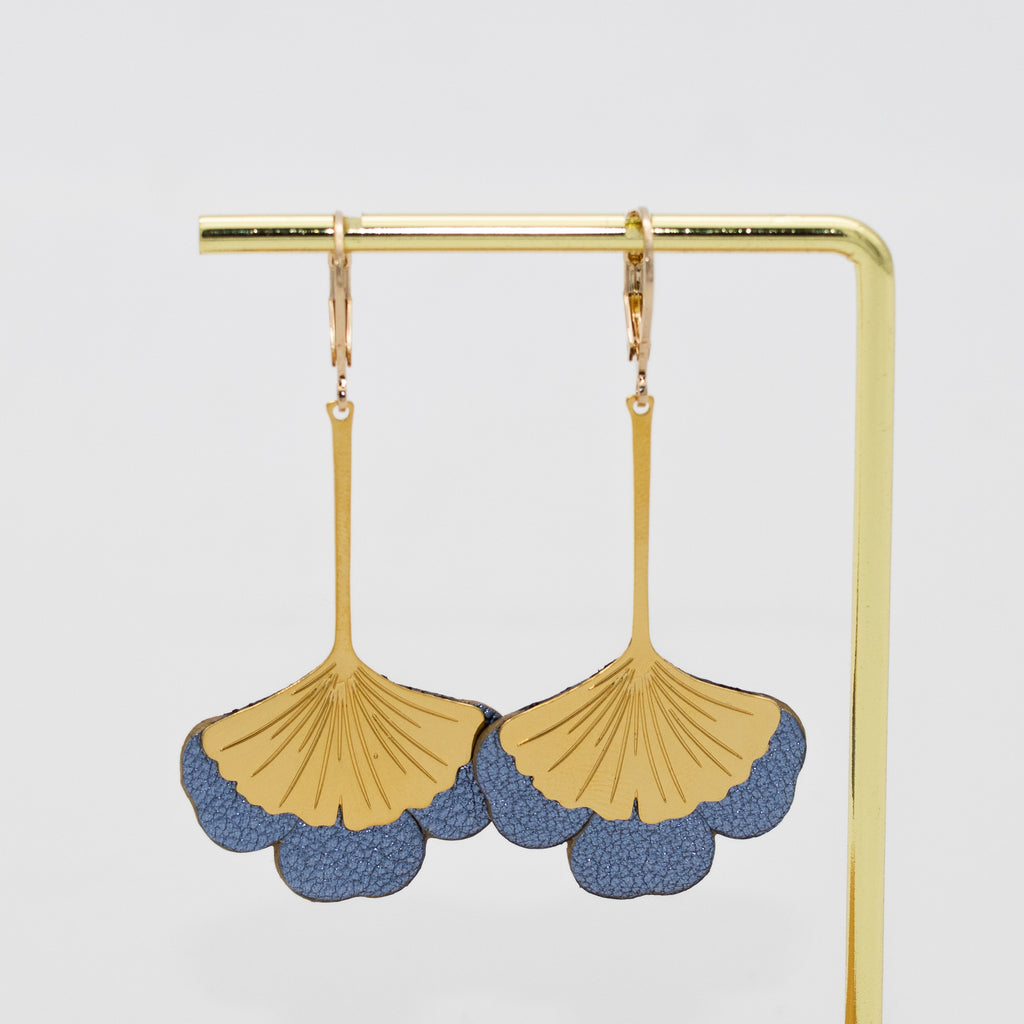 Boucles d'oreilles Gingko - Plaqué or & Cuir - N.31