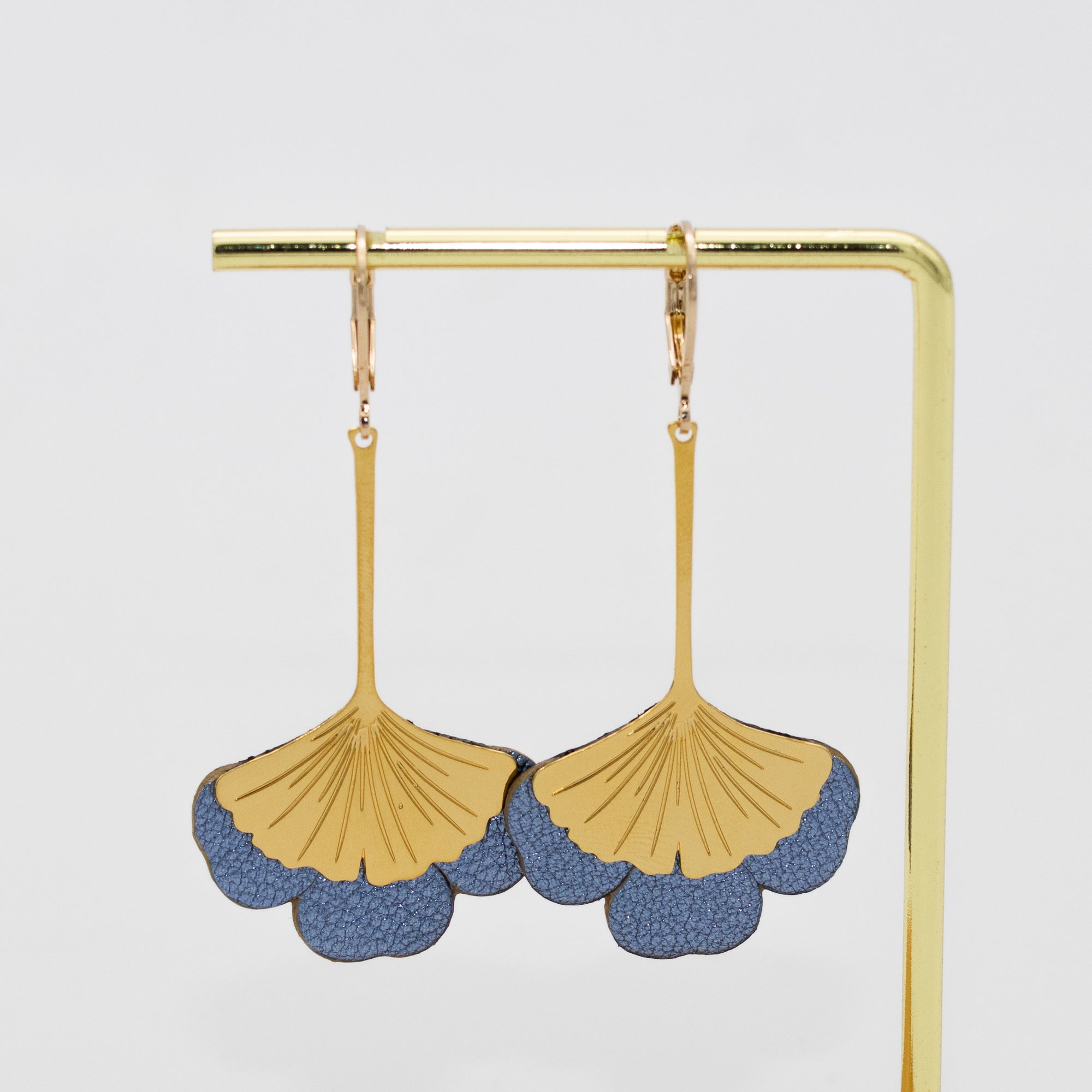 Boucles d'oreilles Gingko - Plaqué or & Cuir - N.31