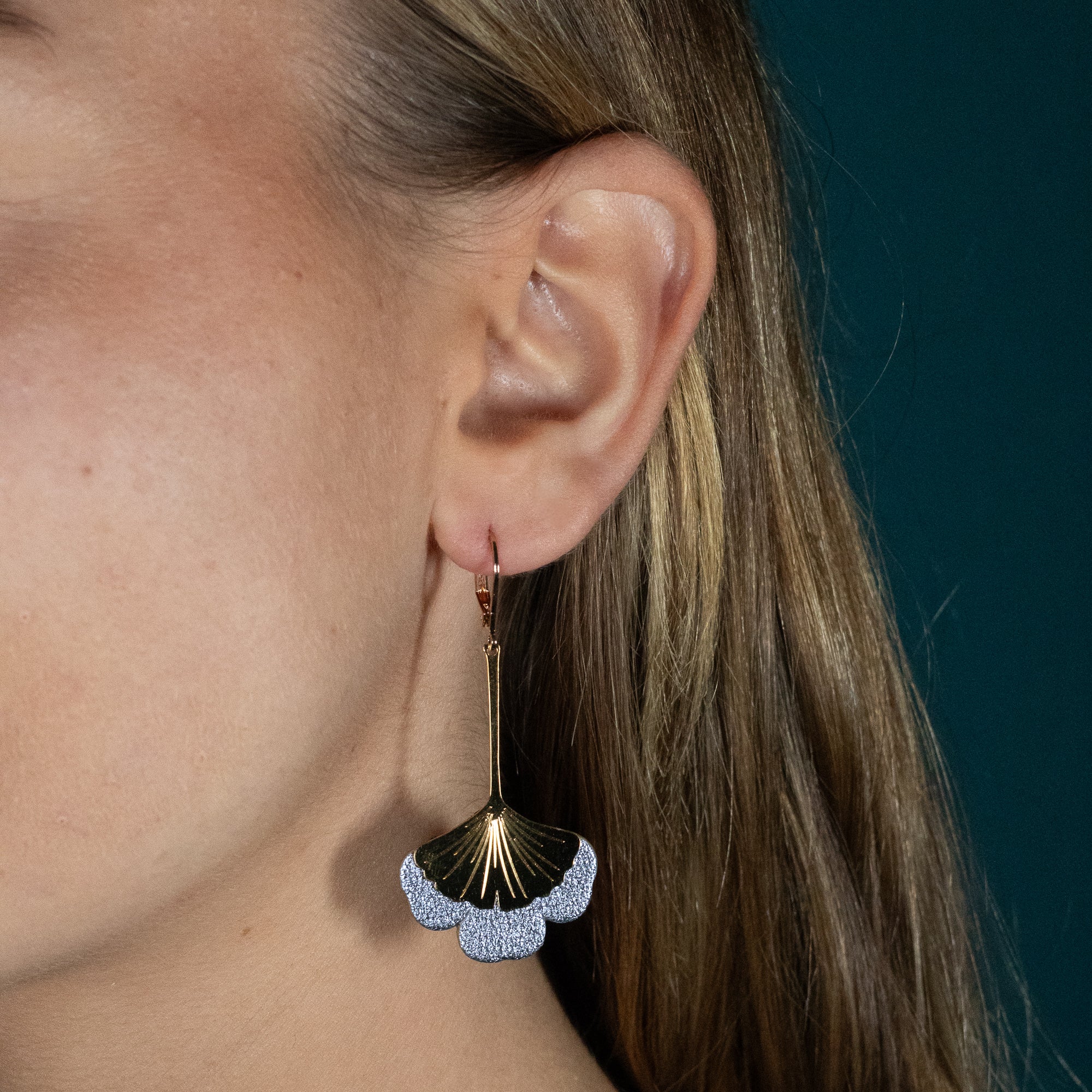 Boucles d'oreilles Gingko - Plaqué or & Cuir - N.31