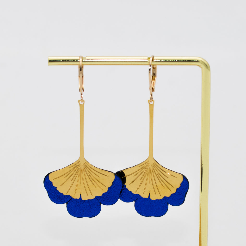 Boucles d'oreilles Gingko - Plaqué or & Cuir - N.33
