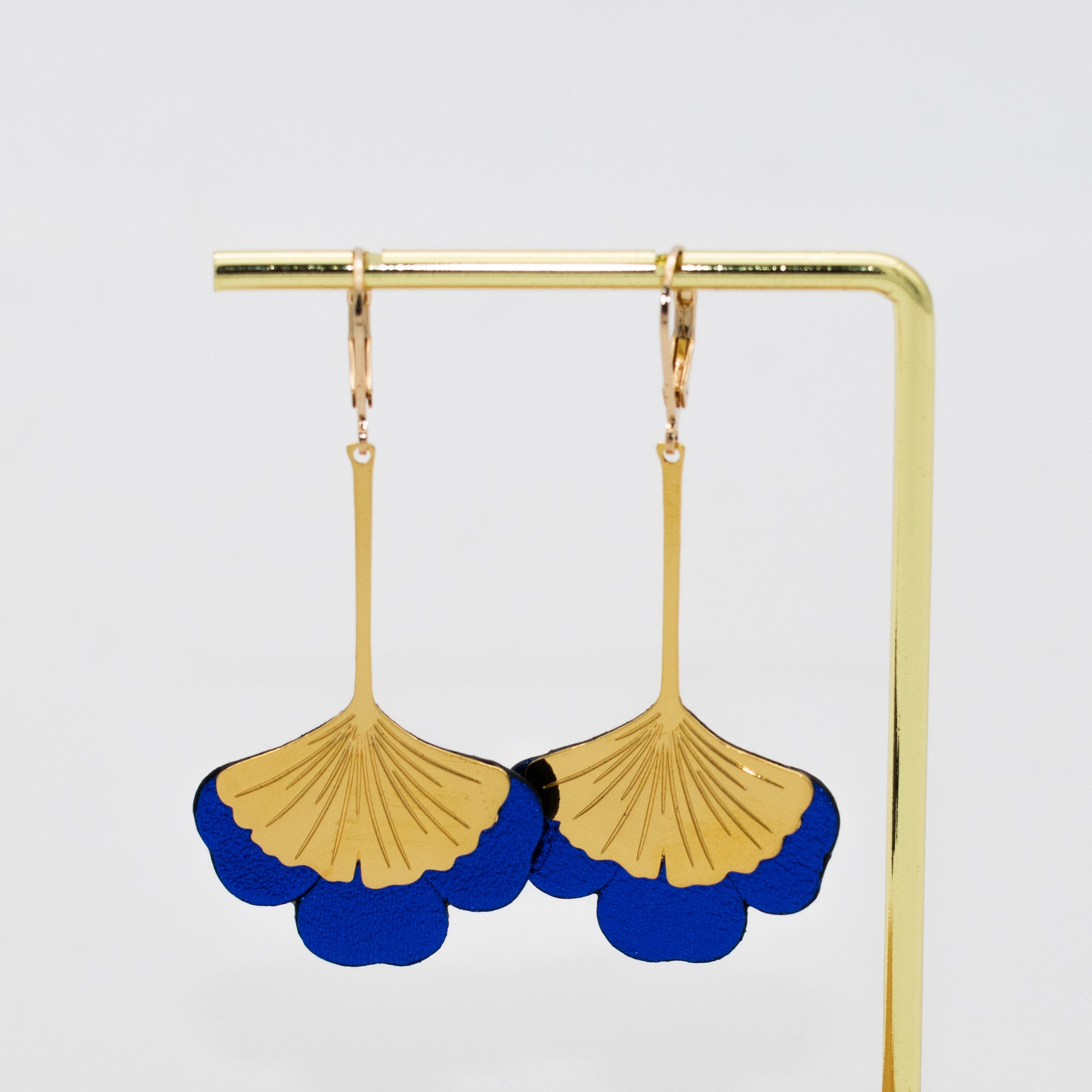 Boucles d'oreilles Gingko - Plaqué or & Cuir - N.33