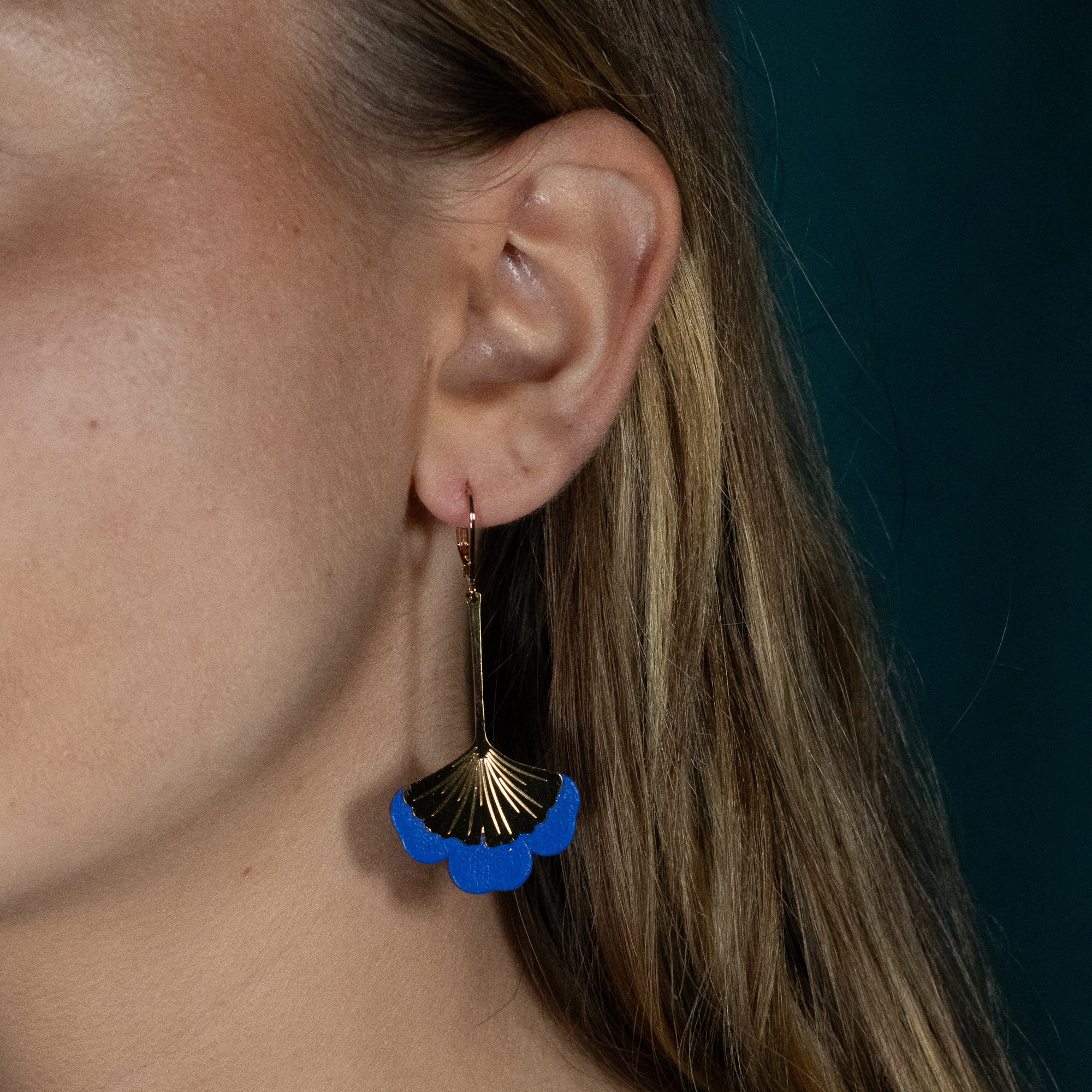 Boucles d'oreilles Gingko - Plaqué or & Cuir - N.33