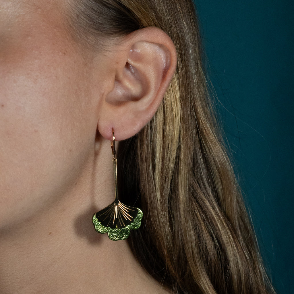 Boucles d'oreilles Gingko - Plaqué or & Cuir - N.37