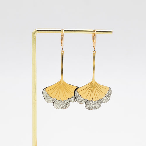 Boucles d'oreilles Gingko - Plaqué or & Cuir - N.01