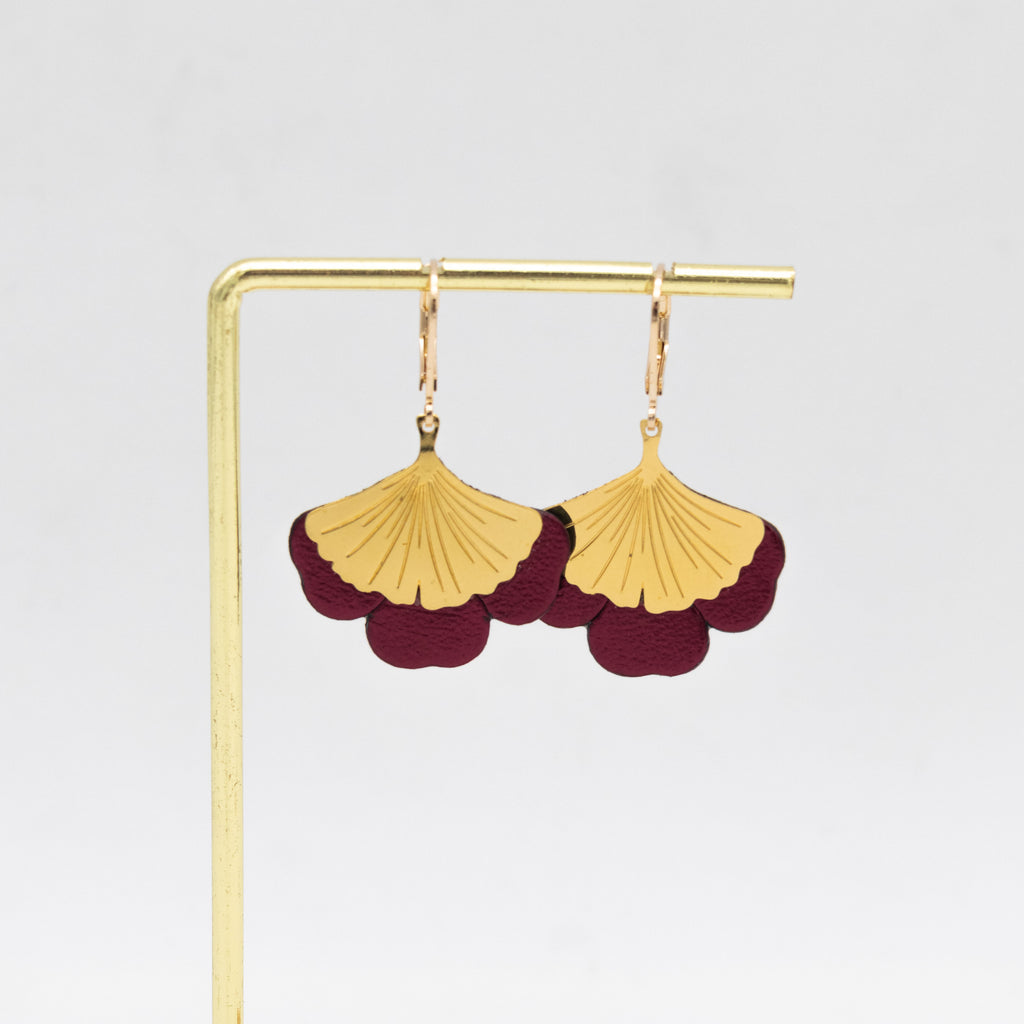 Boucles d'oreilles Gingko - Plaqué or & Cuir - N.22