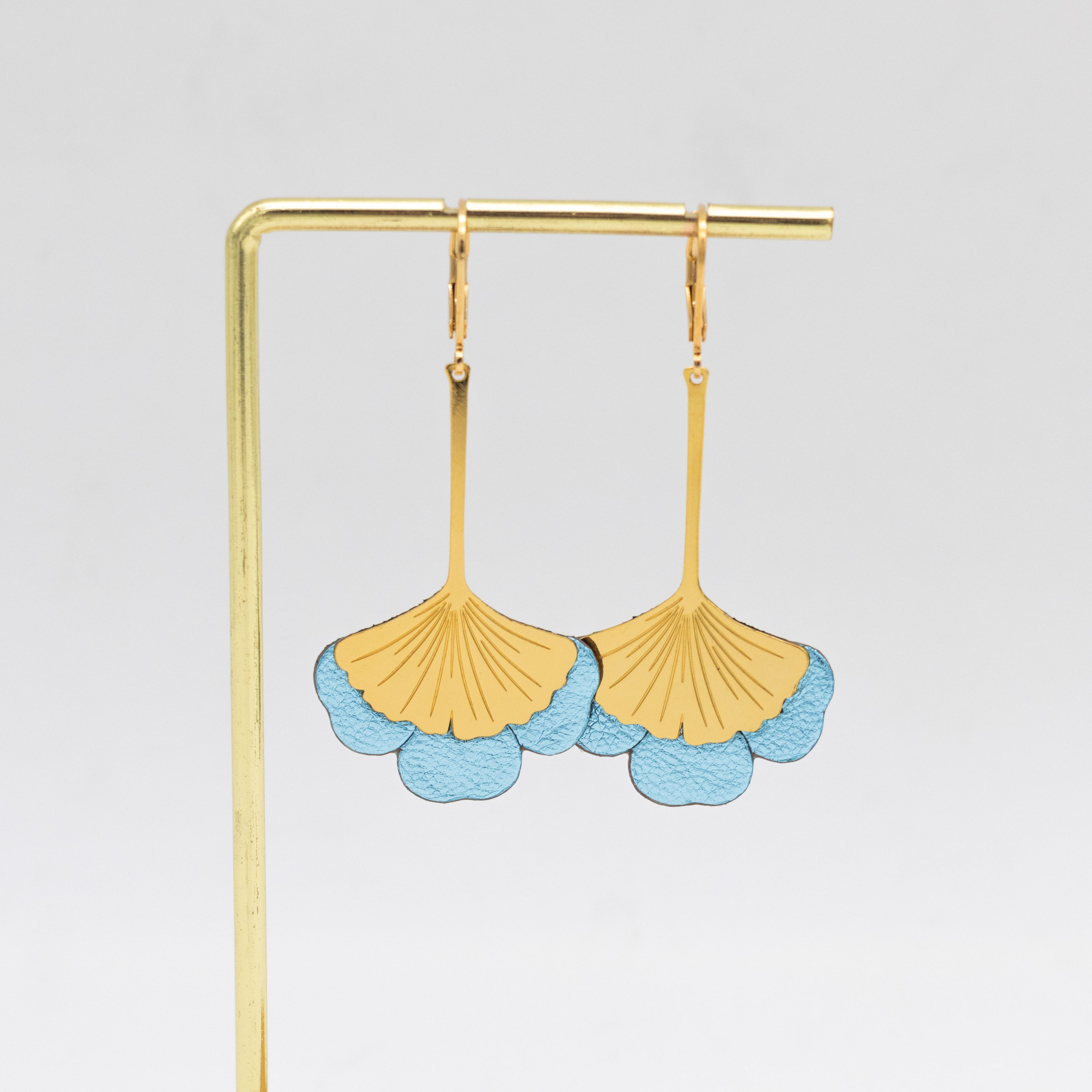Boucles d'oreilles Gingko - Plaqué or & Cuir - N.25