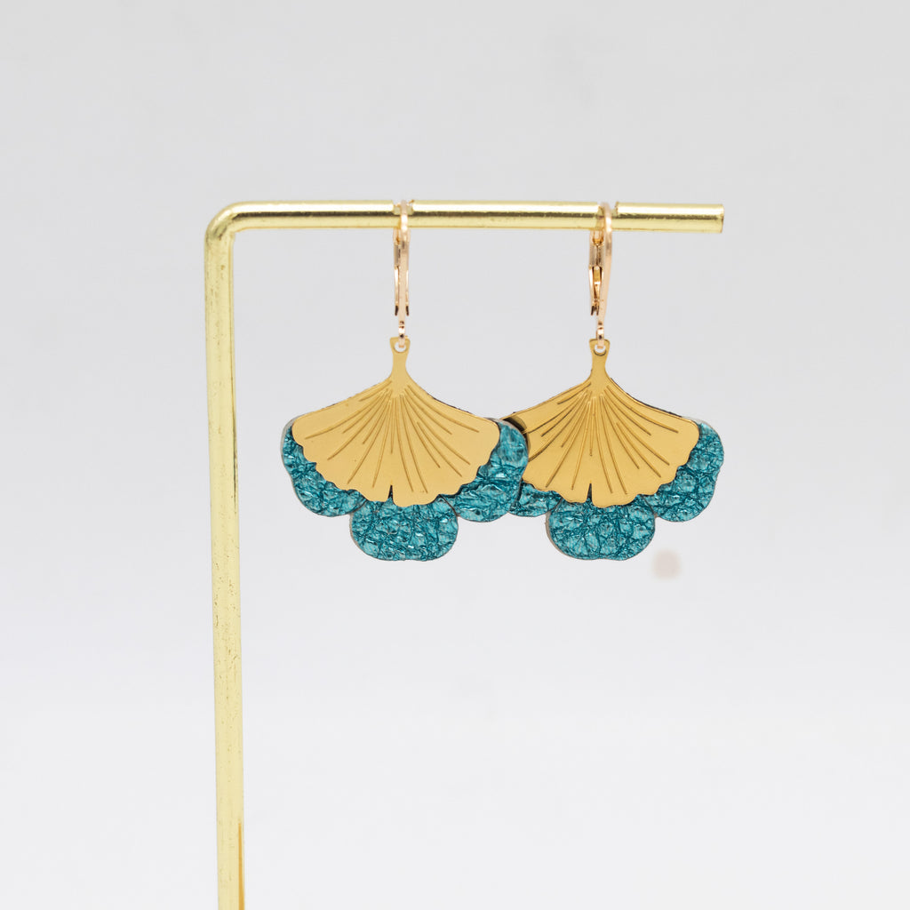 Boucles d'oreilles Gingko - Plaqué or & Cuir - N.26
