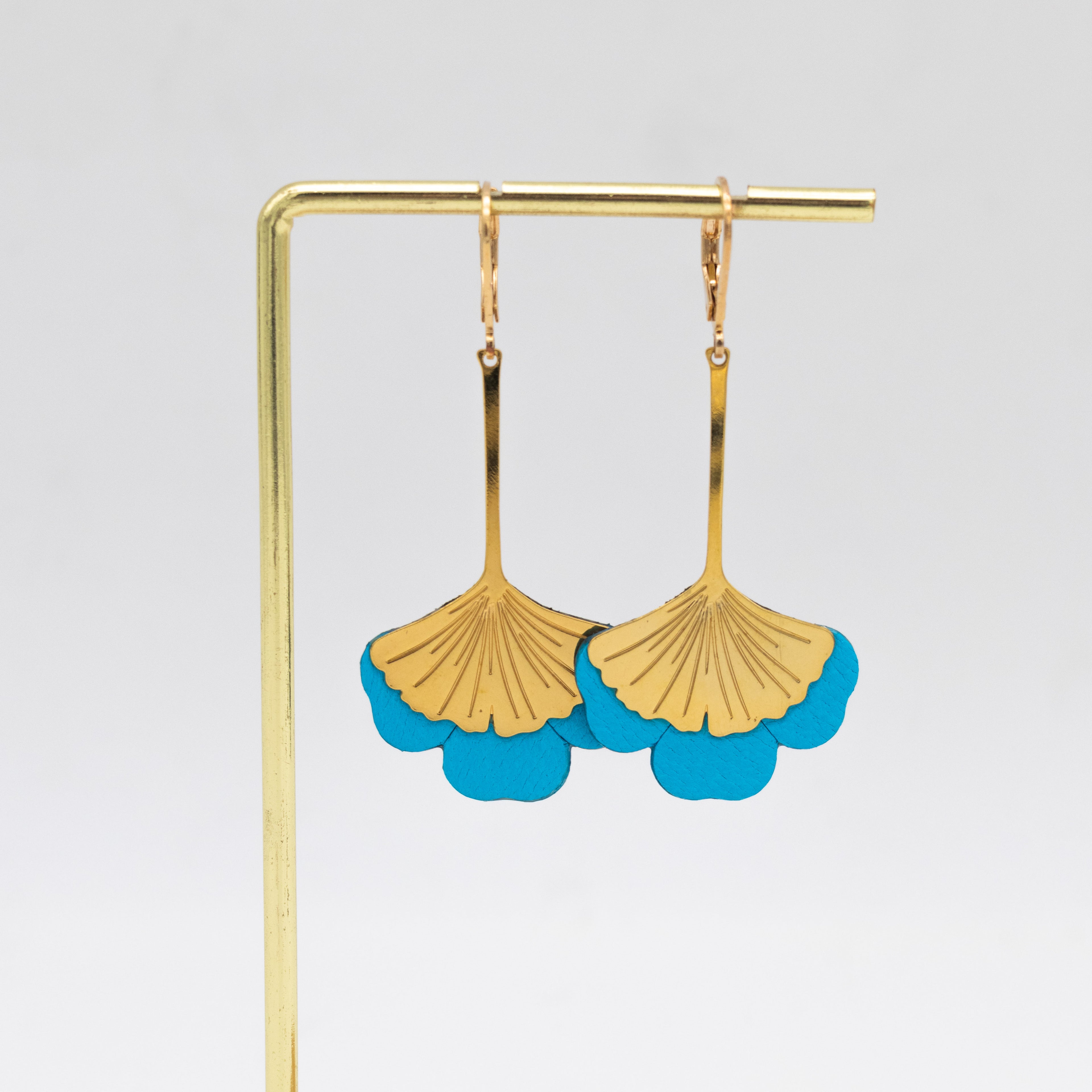 Boucles d'oreilles Gingko - Plaqué or & Cuir - N.27