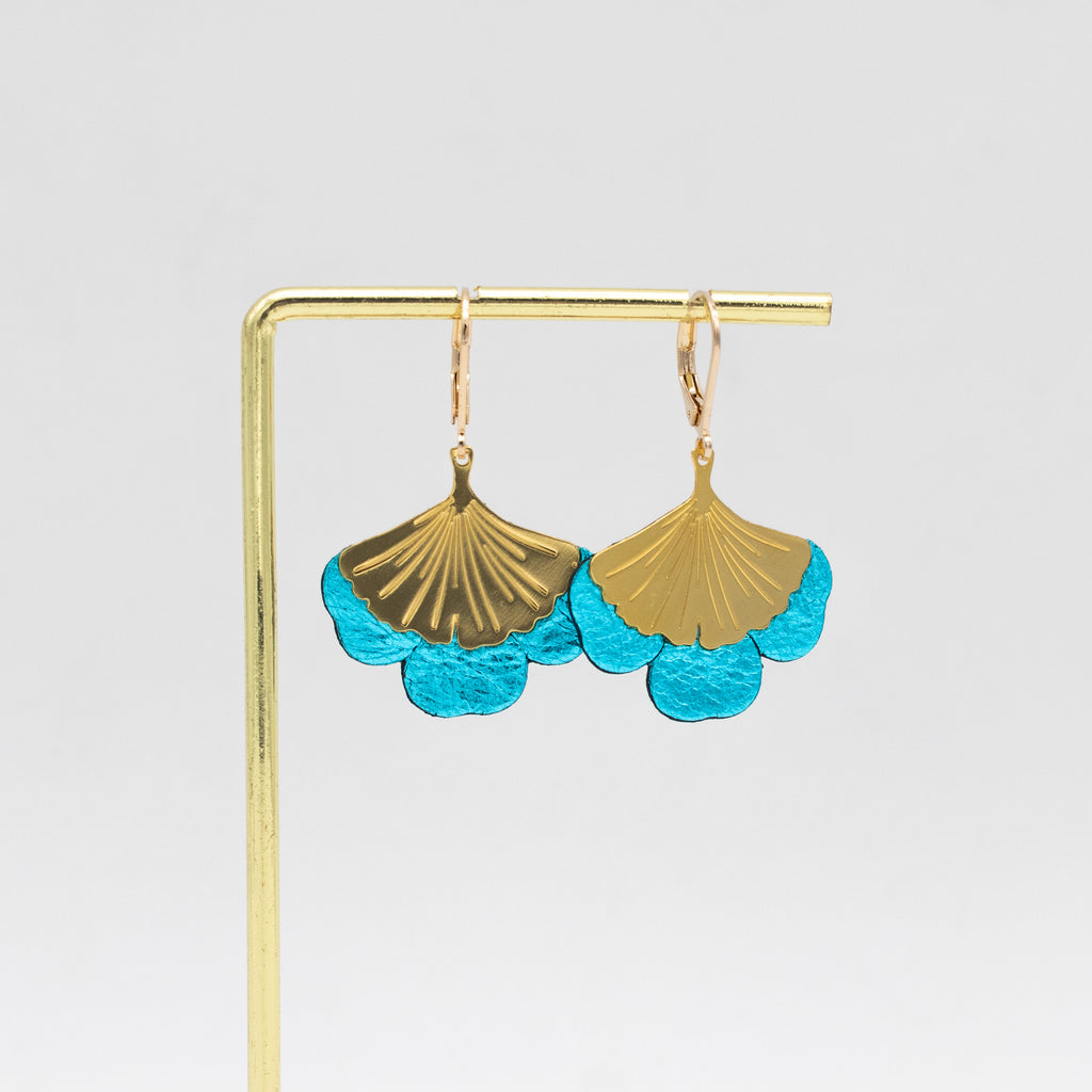 Boucles d'oreilles Gingko - Plaqué or & Cuir - N.28