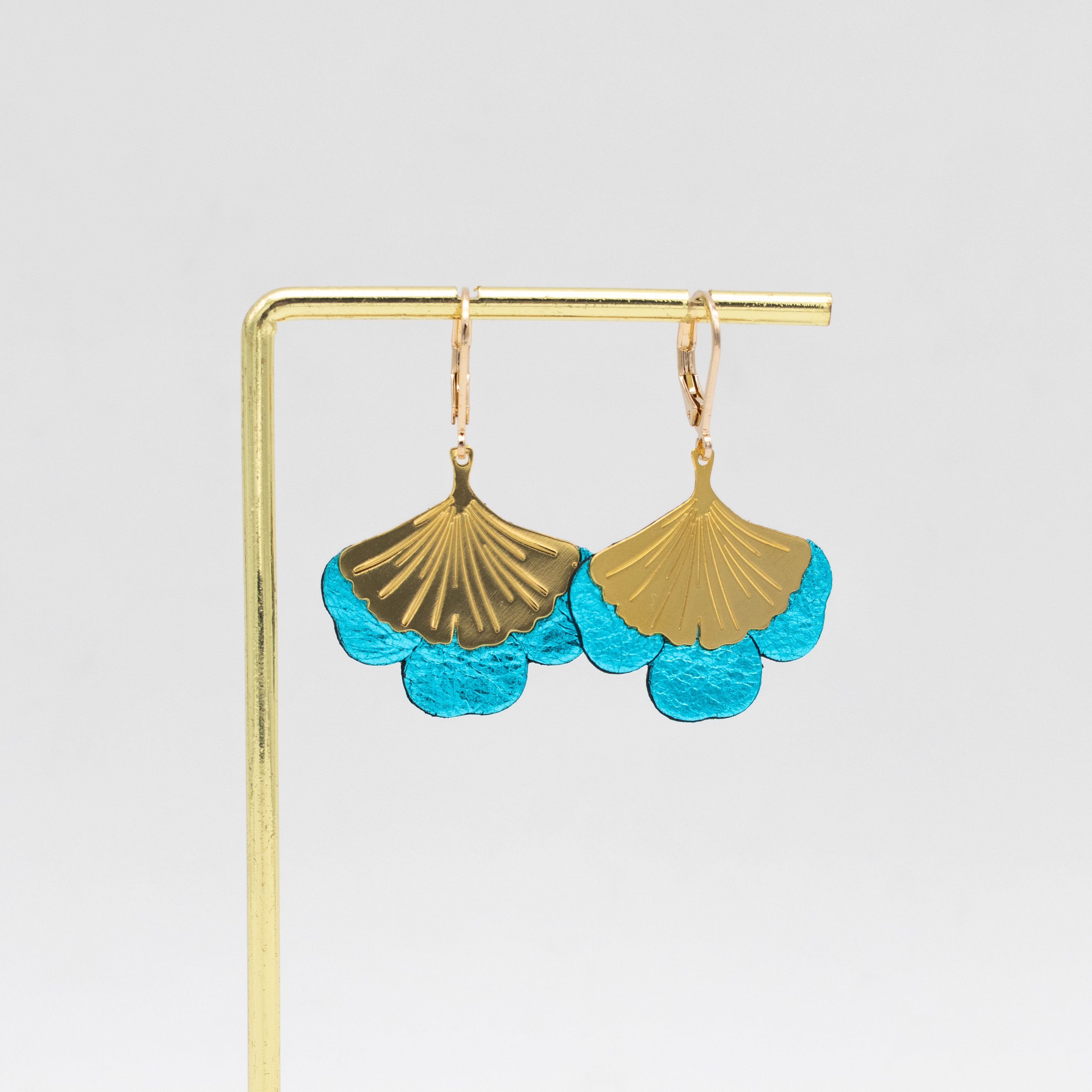 Boucles d'oreilles Gingko - Plaqué or & Cuir - N.28
