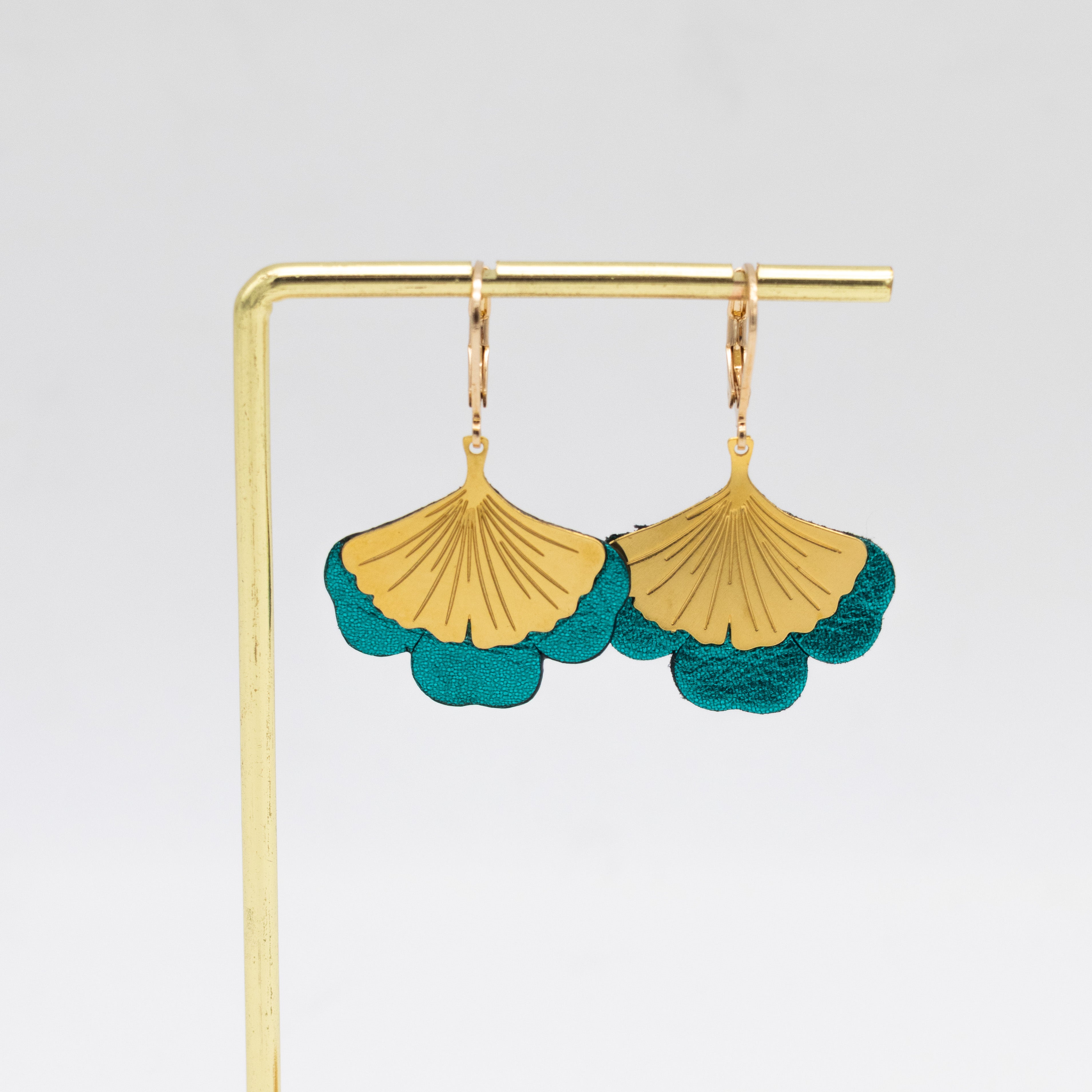 Boucles d'oreilles Gingko - Plaqué or & Cuir - N.30