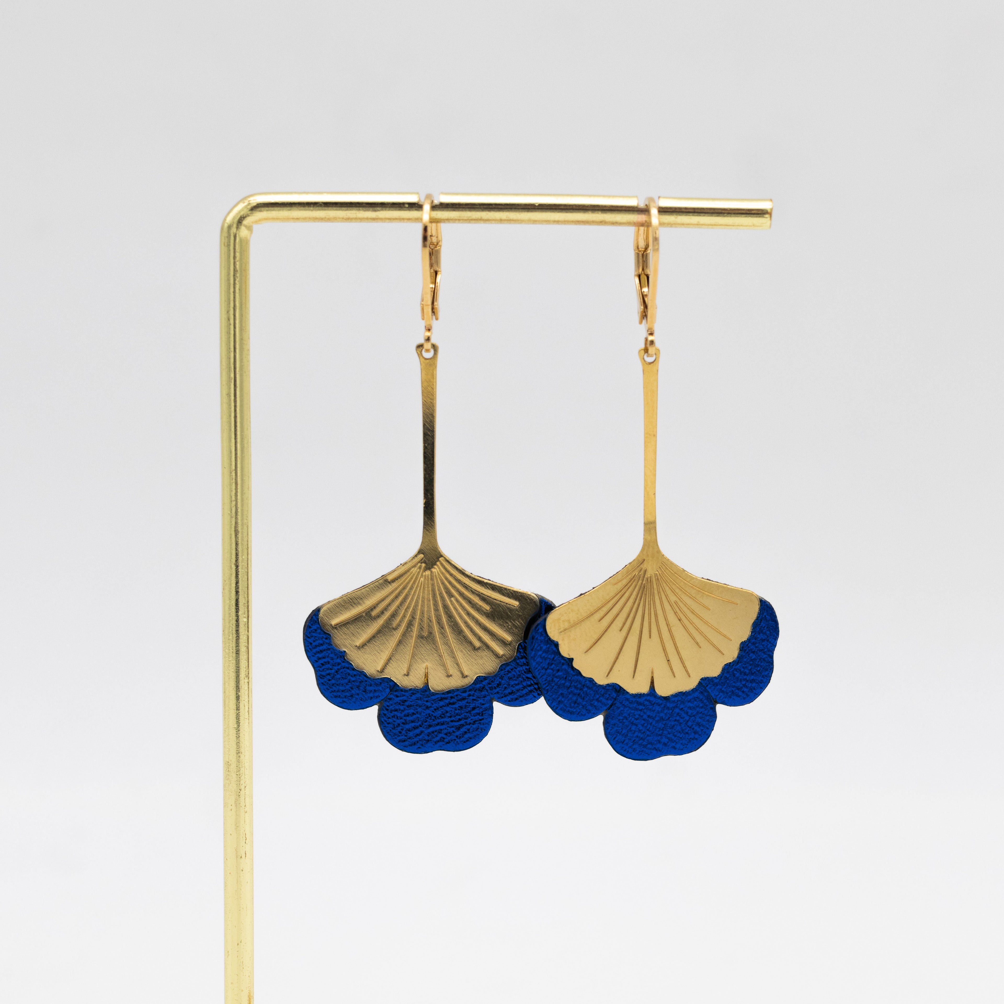Boucles d'oreilles Gingko - Plaqué or & Cuir - N.34