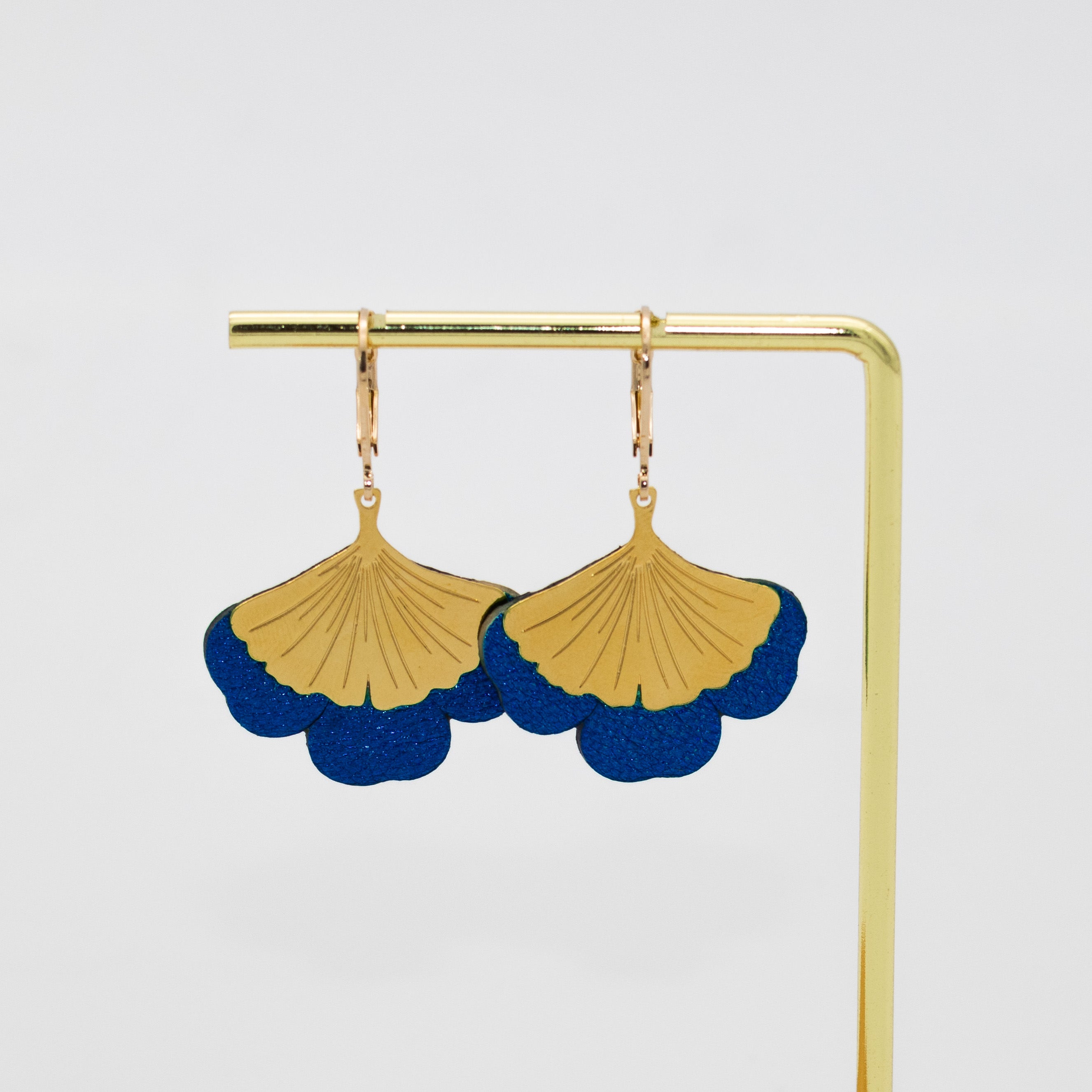 Boucles d'oreilles Gingko - Plaqué or & Cuir - N.35